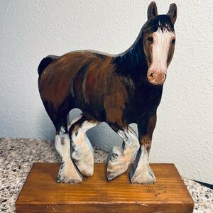 VTG  Handcrafted Carved from Wood Brown Horse Sculpture Figurine